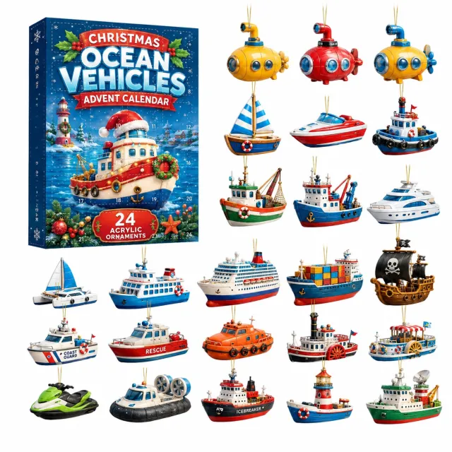 SWGOTA Adventskalender met maritieme hangdecoraties - 24 stuks - Piratenschipvariant - Verpakking 26 x 18 x 3 cm Blauw
