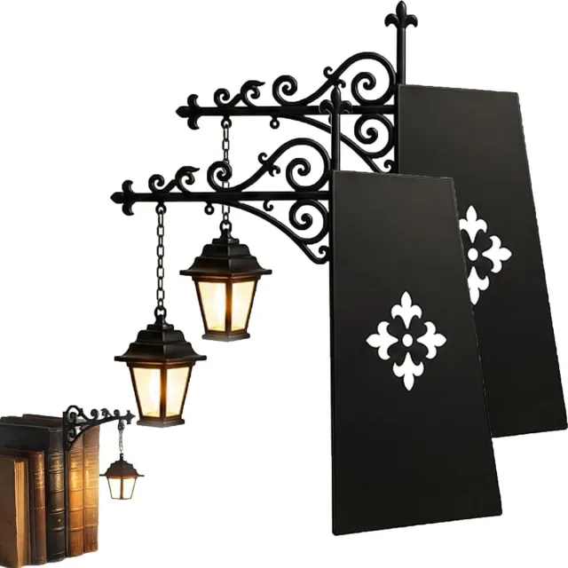 PZCC 2 Stuks - Boekensteun met Lamp - Boekensteun metaal - Bibliotheeklantaarn - Boekenstandaard - Decoratieve Boekenplankverlichting - Miniatuur Boekenplank Lantaarn - Halloween leeslampje - Voor Boekenliefhebbers & Lezers - Retro Design Zwart