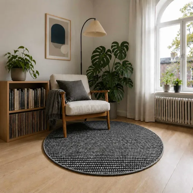 vidaXL Vloerkleed Antraciet Ø 120 cm 100% Polyester 3 mm Wasbaar, foto 2