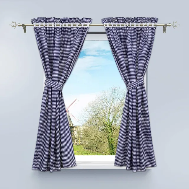 My Ninki ® Charmante Vierdelige Set Ruitjesgordijnen voor Keuken en Woonruimte blauw