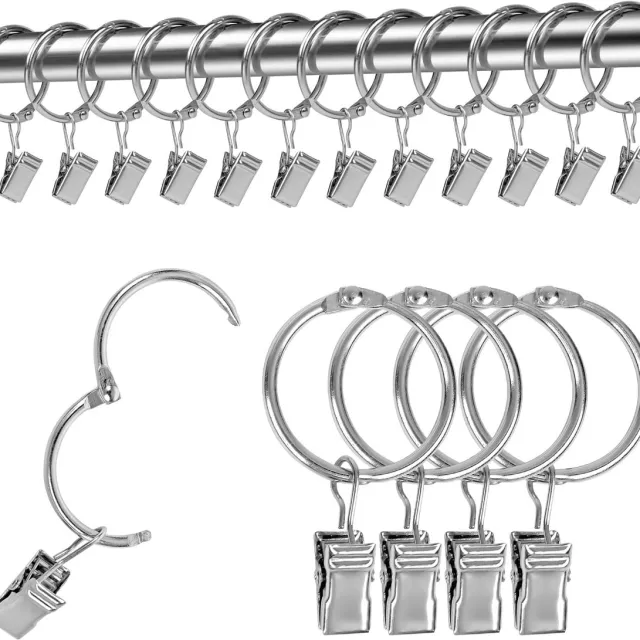 Unyqoos Set van 25 zilverkleurige metalen gordijnringen met clips voor diverse gordijnen