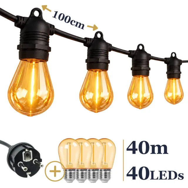 Odaily S14 Amber Lichtsnoer 40m - 40 LEDs - IP65 Waterdicht - Extra Warm Wit Licht - Premium Kwaliteit