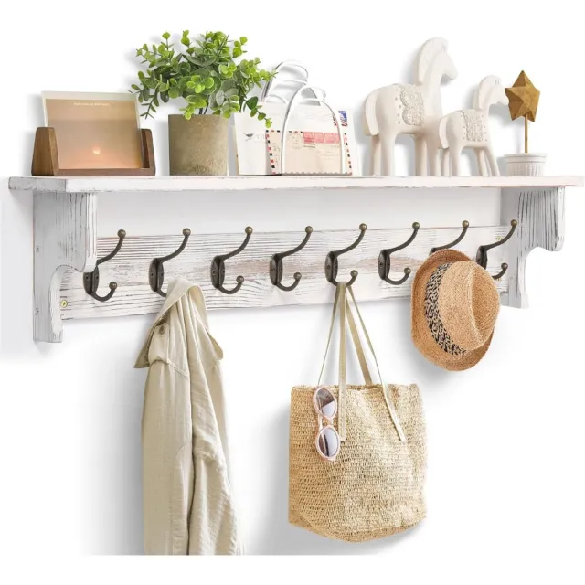 DailySupplies® Wandkapstok met Hoedenplank - Kapstok Hangend met Plank - Wandhaak Wit