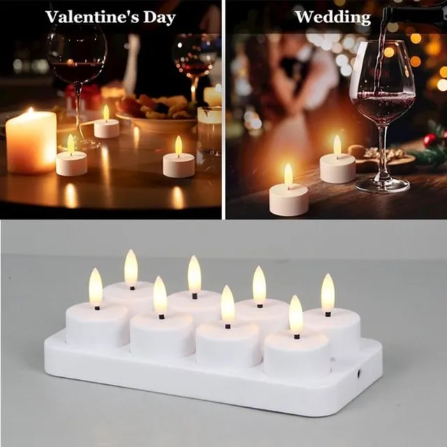 Zyronn Oplaadbare Theelichtjes , 8 Stuks Op Batterijen Werkende 3D-lont Flikkerende Vlamloze Kaarsen Met Oplaadstation Voor Halloween-kerstdecoratie (4 X 4,7 Cm) 8 stuks - zonder afstandsbediening