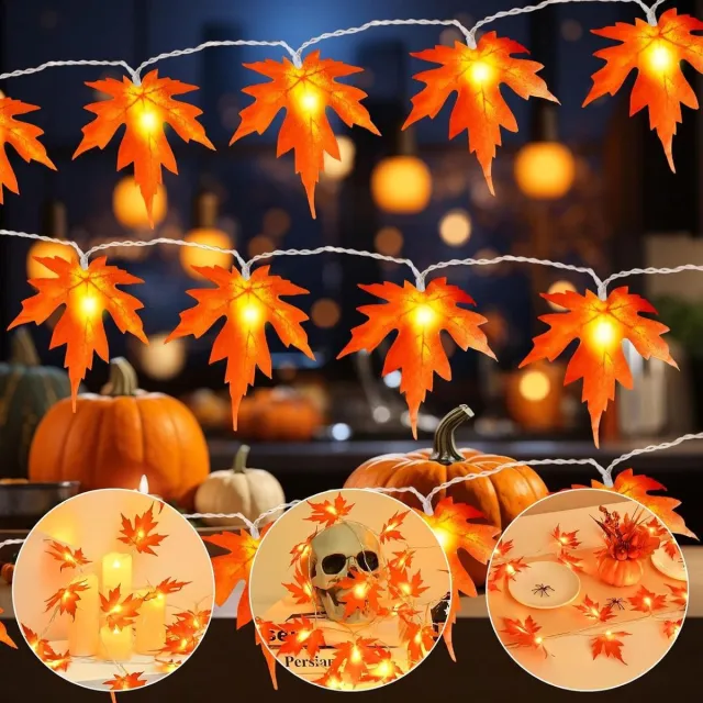 FLITI Herfstverlichting met Esdoornbladeren – LED Licht Slinger – Halloween & Herfstdecoratie – 40 LED – Warmgeel – 6 Uur Timer – USB Voeding – IP43 – Voor Raam, Deur, Muur & Tafel – 6 m