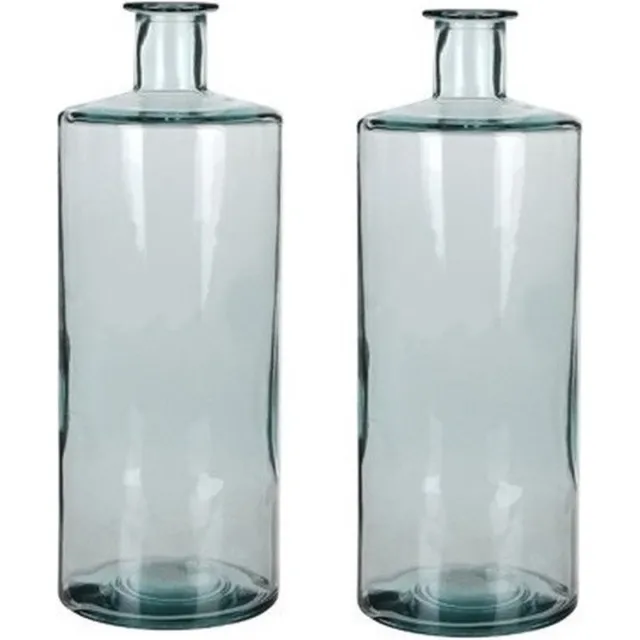 Mica Decorations 2x Fles vaas Guan 15 x 40 cm transparant gerecycled glas - Home Deco vazen - Woonaccessoires