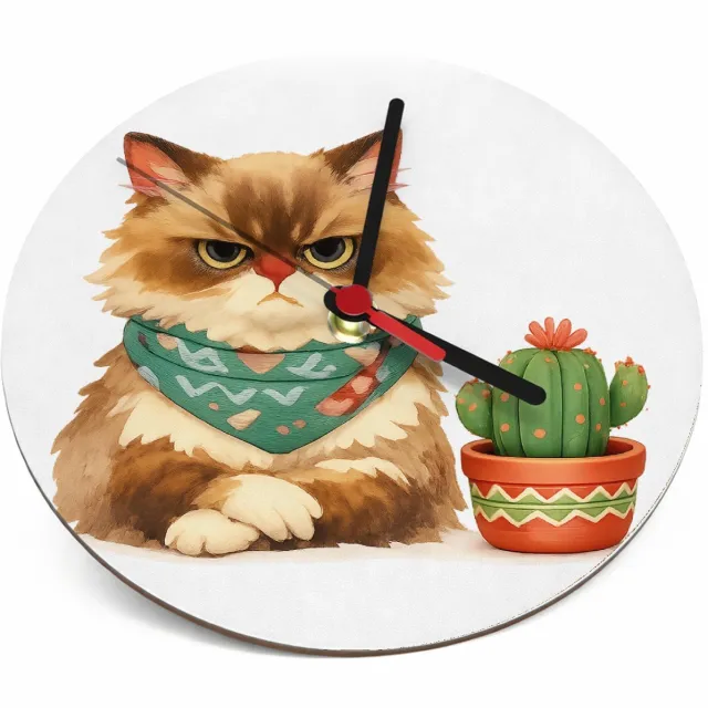 Mr Cadeautjes Klok rond Ø 19 - design Een norse egel met een kleine bloempot vol stekelige vetplan | cadeau Wit
