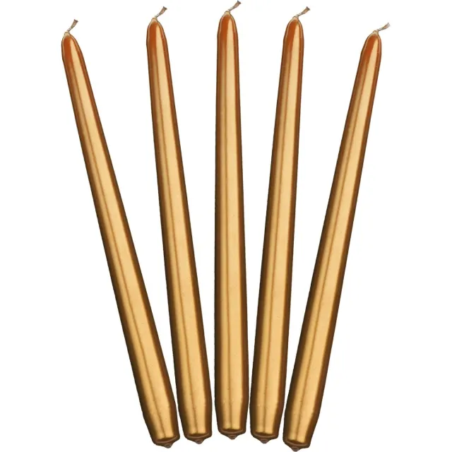 PartyDeco Dinerkaarsen - licht goud - 10x stuks - 24 cm - 5 Branduren - Kandelaar kaarsen Champagne