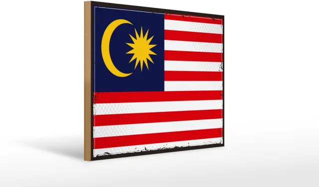 Femer Holzschild Flagge Malaysias 40x30cm Retro Flag of Malaysia Multi-coloured
