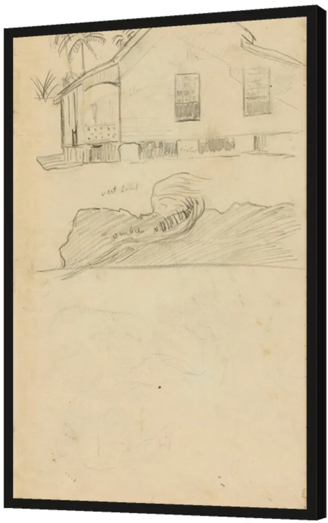 Printen.eu Ingelijste poster - Sketches of Tahitian Residence with Color Notations and Dogs - 20 x 30 cm Multicolor