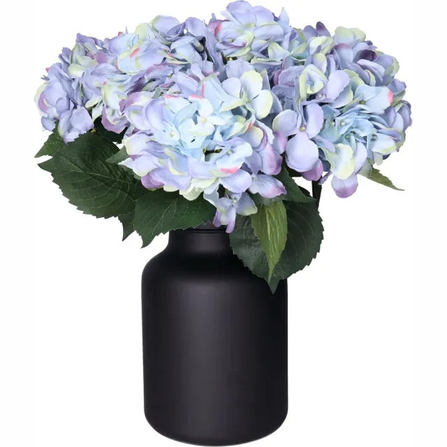 Bellatio Design Kunstbloemen boeket Hortensia tak - 8x - blauw - 48 cm - Kunst zijdebloemen - hydrangea
