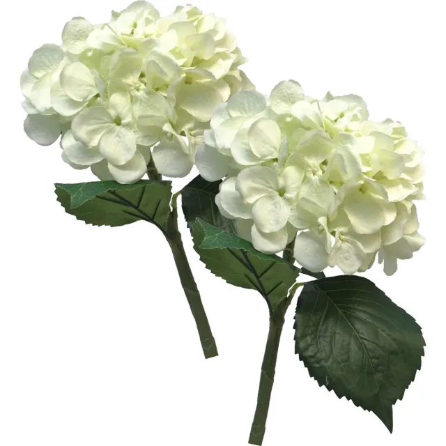 Bellatio Design Kunstbloem Hortensia tak - 5x - creme wit - 48 cm - losse steel - Kunst zijdebloemen - hydrangea