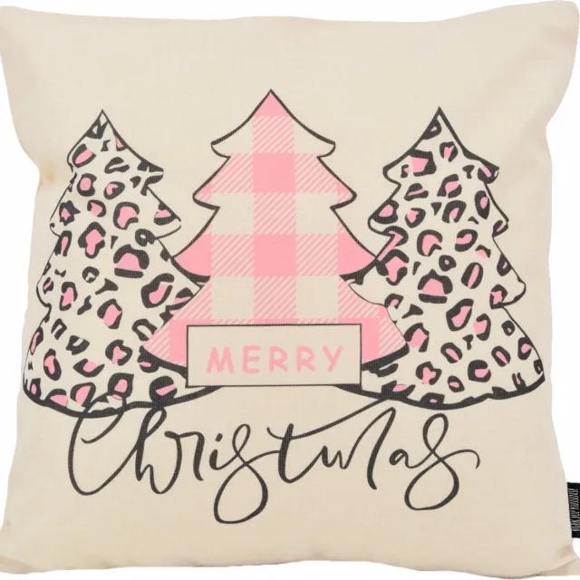 Gek op Kussens! Kerst 'Merry Christmas - Pink #3' Kussenhoes | Katoen/Linnen | 45 x 45 cm Lichtroze