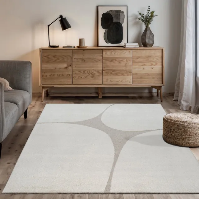 the carpet Elisa – Modern woonkamer vloerkleed met abstract patroon, hoogpolig & zacht, Crème, 160 x 220 cm crème met abstract patroon