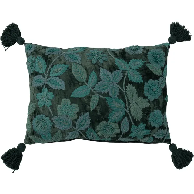J-Line kussen Bladeren Rechthoek - viscose - donkergroen/turquosie