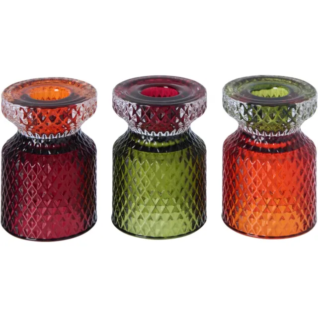 J-Line theelichthouder - glas - meerkleurig - 3 stuks Multi