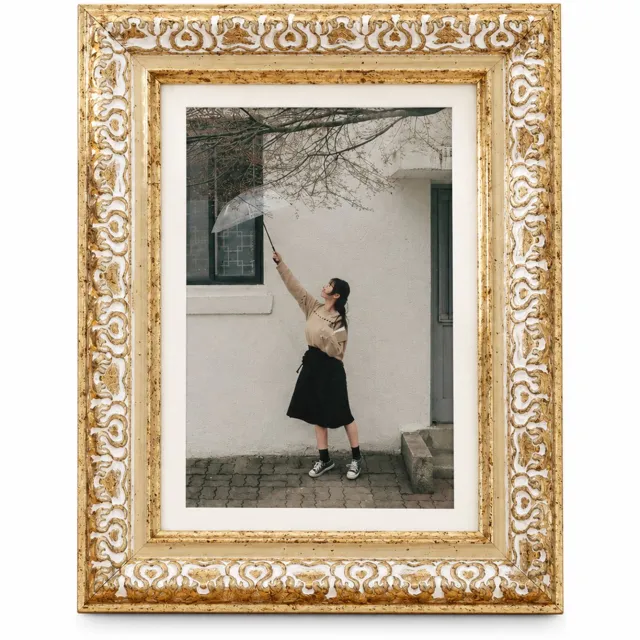 SWGOTA Antiekwitte fotolijst van kunsthars - Binnenmaat 8,9 x 12,7 cm - Rechthoekige klassieke sierlijst zonder afbeelding