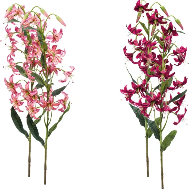 Emerald Kunstbloem Lelie Roze 80cm - Set van 4 - Kunstplant voor binnen Zachtroze & Diep rood - Set van 4