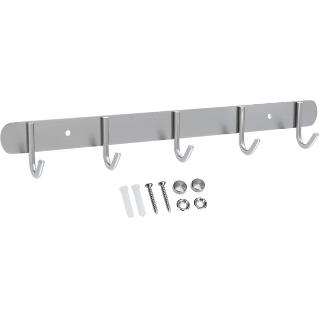 Intirilife roestvrijstalen kapstok model E - 5 haken - jashaken kapstok in 5 verschillende designs Zilver
