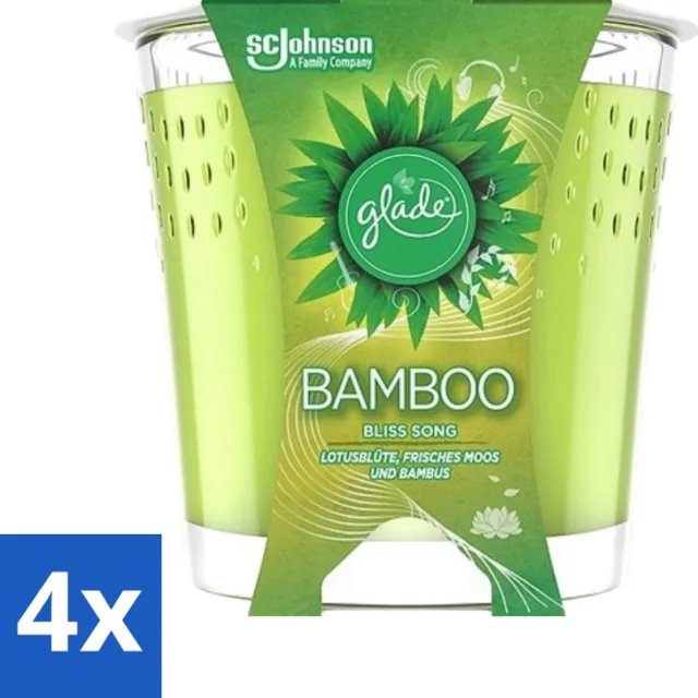 Glade 4 x Glade - Geurkaars - Bamboo Bliss Song - Frisse Geur & Relaxatie - 129 g - Bamboo Geur - Rustgevende Geur - Natuurlijke Geur - Ontspanning - Sfeer Groen