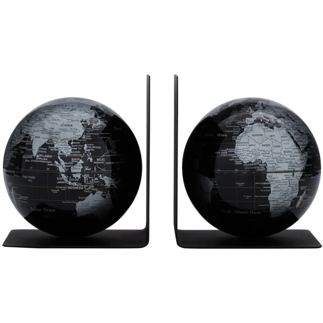 Troika Boekensteun troika met magn globes 13cm 2st zwart