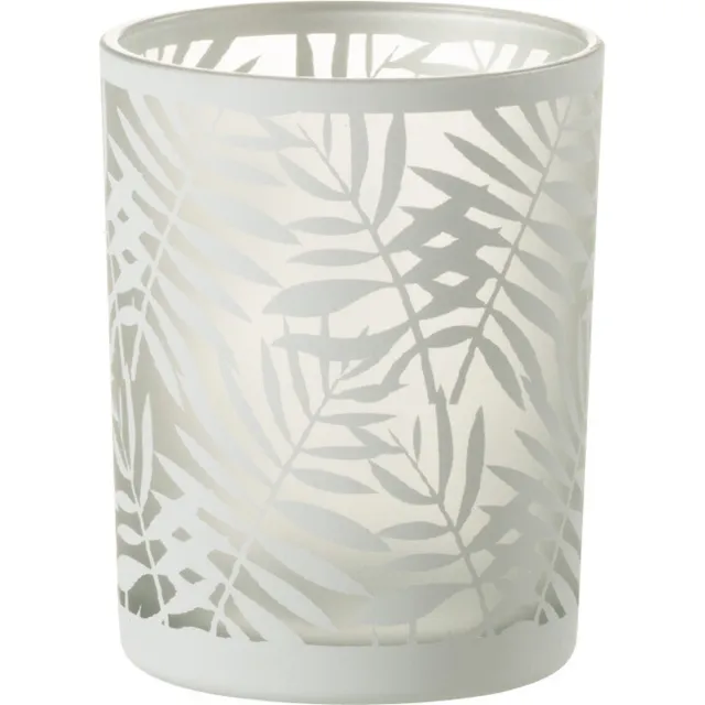 J-Line windlicht Bladeren - glas - wit - medium - 2 stuks Multi