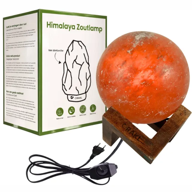 Orakl Luxe Dimbare Himalaya Zoutlamp Luna - 2-4 KG en ca. 17 cm - Nachtlamp - Maanlamp - Cadeauverpakking Oranje