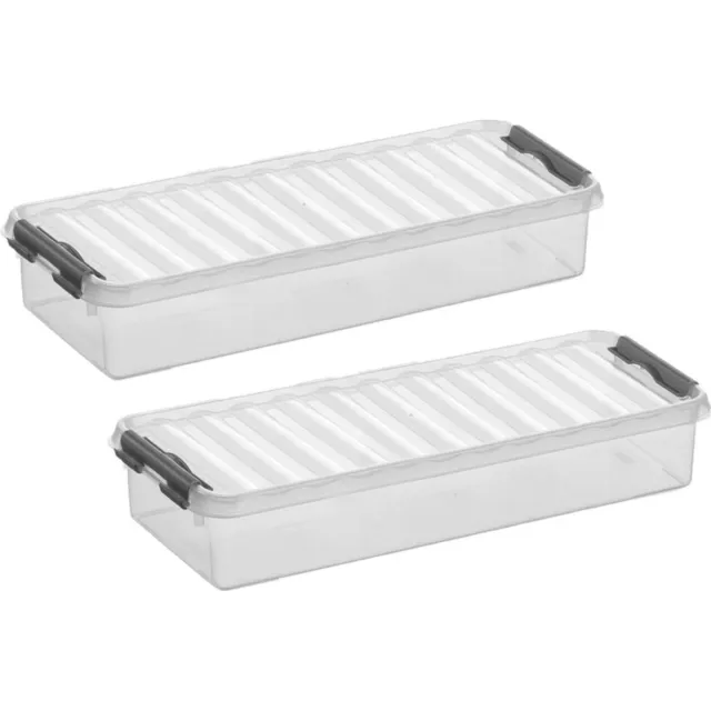 Sunware 3x stuks sunware q-line opberg box/opbergdoos - 2.5 liter - 38 x 14 x 6 cm - kunststof - opslagbox - transparant/zilver Lichtgrijs