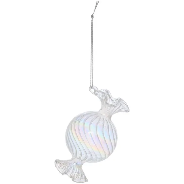 Feeric lights & Christmas Hangende versiering in de vorm van een snoepjesdennenboom van iriserend glas, 9 cm Transparent