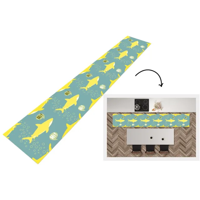 KitchenYeah Keukenloper - Keukenmat - Haai - Cartoon - Geel - Patronen - Tiener - Keuken vloerkleed Multicolor
