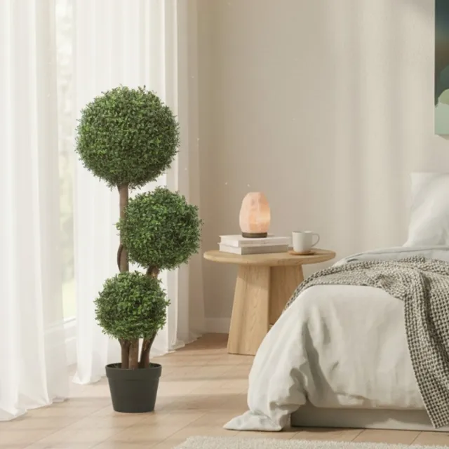 HAUSS SPOLE Kunstplant Met Drie Bollen – UV-Bestendige Buxus Met Houtstam – 100 Cm – Kunststof – Groen – Voor Binnen En Buiten Green