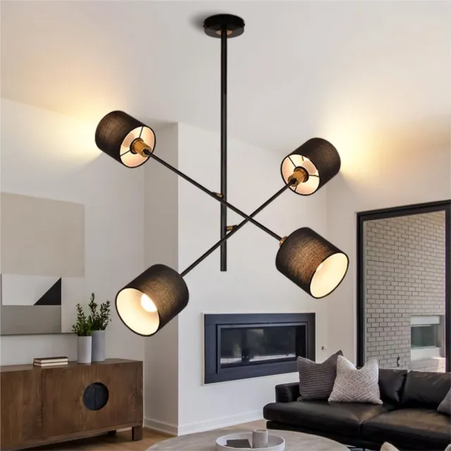 Glitzerlife Hanglampen - Retro Stijl - 4xE14 - Draaibare Structuur - Metaal - Ø68cm - Zwart - Hanglampen Eetkamer Woonkamer Zwart