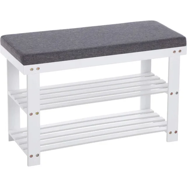 MAZAZU MIRA Home Schoenenrek - Schoenenbank - Bamboe - Wit - 71x29x49