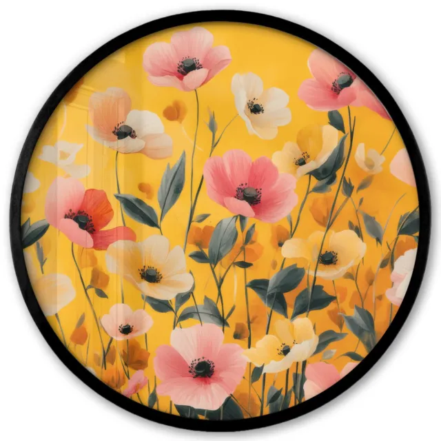 FrameYourWall Poster in lijst Rond - Fotolijst 40x40 cm - Posters - Bloemen - Veld - Geel - Ronde posterlijst zwart - Decoratie - Wanddecoratie woonkamer - Muurdecoratie slaapkamer