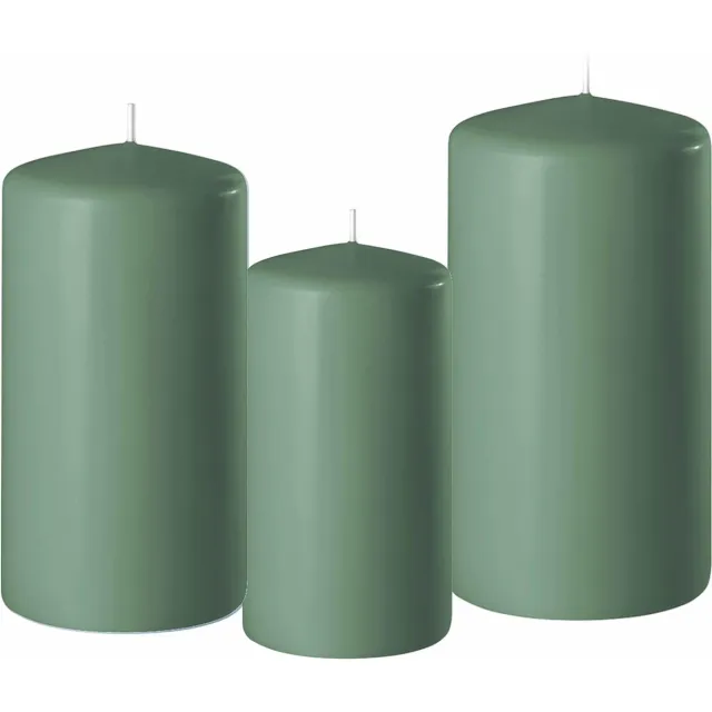 Enlightening Candles Stompkaarsen set 3x - 10-12-15 cm - diameter 6 cm - groen - sfeervol licht Jade groen