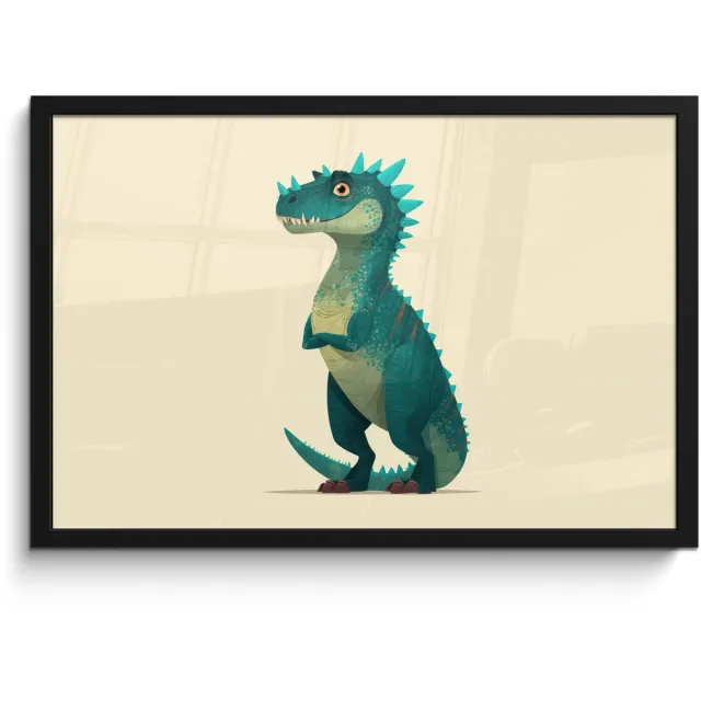 FrameYourWall Poster in lijst - Fotolijst 60x40 cm - Posters - Dinosaurus - Turquoise - Stekels - Posterlijst zwart - Decoratie - Wanddecoratie woonkamer - Muurdecoratie slaapkamer Dinosaurus - Stekels