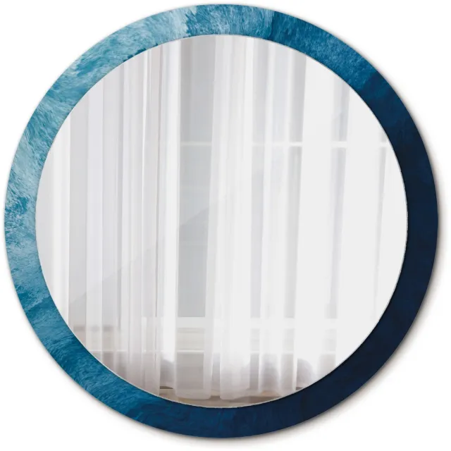TULUP Spiegel - Spiegel op gehard Glas - Ronde Spiegel - Abstracte kunst - Diameter: 100 cm - Spiegel met decoratieve opdruk - Luxe Spiegel - Blauwe - Spiegel voor elke ruimte - Scheerspiegel - Eenvoudige montage Blauw Abstracte kunst