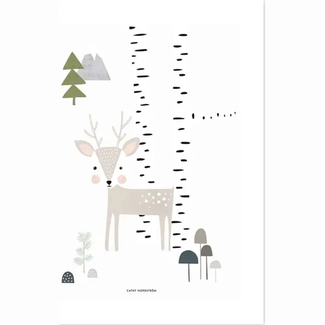 Lilipinso poster hertje in berkenbos grijs