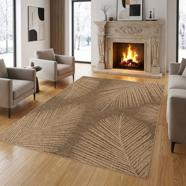 TapisTrend Designer tapijt Naturel 80x250 cm Modern, natuurlijk vloerkleed Jute met een palmbladpatroon en gevlochten effect voor de woonkamer, slaapkamer en eetkamer