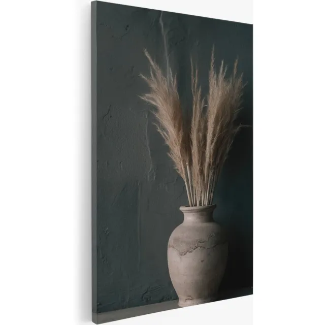 Saammp Canvas Schilderij - Pampas pluimen in vaas - Abstract - Bloemen - 40x50 - Foto op canvas - Wanddecoratie - Muurdecoratie Woonkamer - Kantoor Decoratie Multicolor