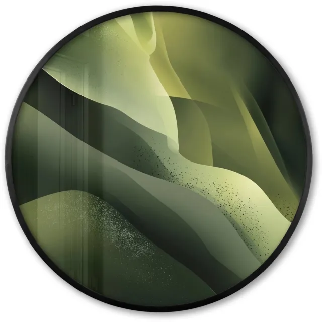 FrameYourWall Poster in lijst Rond - Fotolijst 80x80 cm - Posters - Gaming - Golven - Abstract - Heuvels - Groen - Ronde posterlijst zwart - Decoratie - Wanddecoratie woonkamer - Muurdecoratie slaapkamer