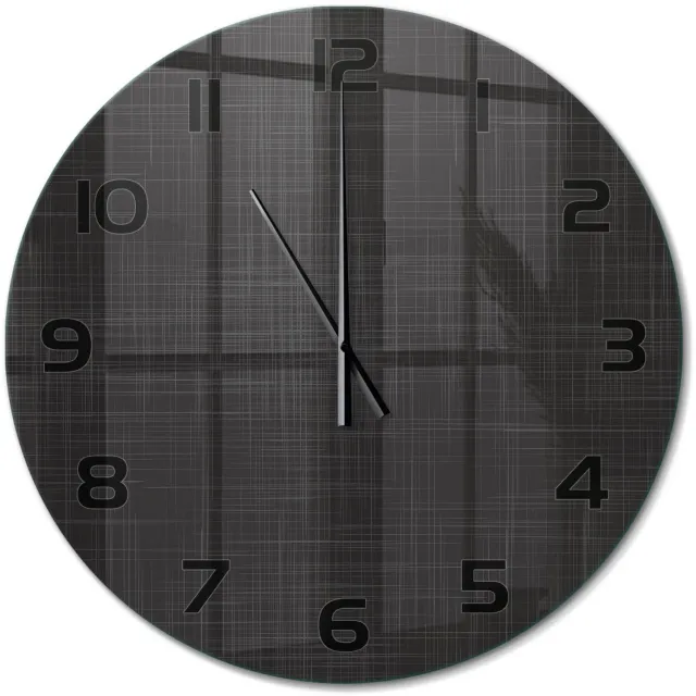 TULUP Wandklok - Linnentextuur Glazen Klok Met Print - fi60 cm - Zwart Wandklok Glas Met Motief - Zwarte handen - Ronde Klok - Wandklok Glas Decoratie - Gekleurde Glazen Klok