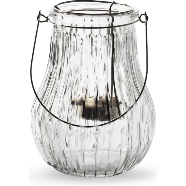 Wtvaz Lantaarn/ windlicht met hanger en inzet 'Leah' h16 d12,5 cm - Zwart - Metaal - Motief Transparant