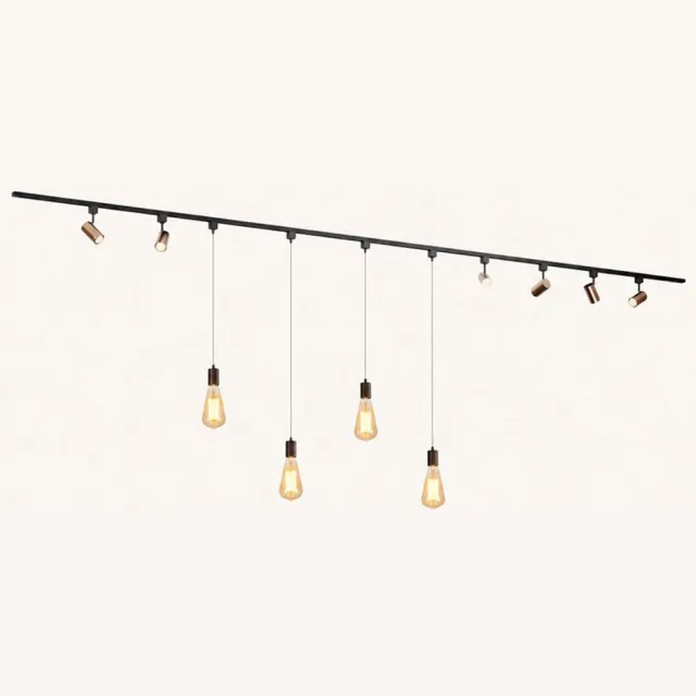 LUSENZ Railverlichting Pakket - Recht - 4x 1 m rail - 6 railspots - 4 hanglampen - Incl. GU10 & E27 - Warm wit - IP20 - Modulair - 230V - Beloria/Avaro - Brons Zwart / Brons