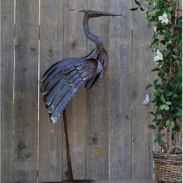 Bronzartes Tuinbeeld - Grote vogel - 100 cm hoog metaal/roestbuin