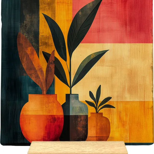 Artige Decoratie tegel - Abstract - natuursteen - 10x10 cm - inclusief houder Beige