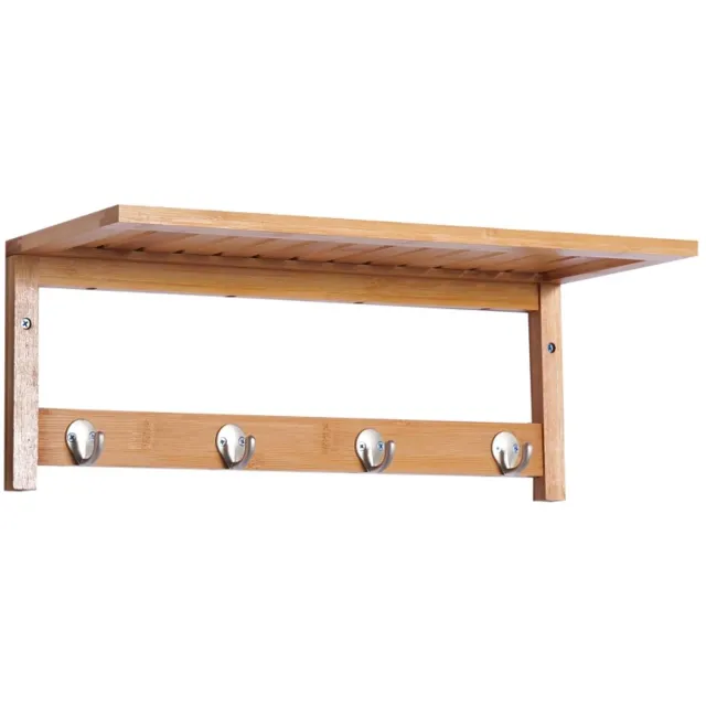ZYLARO Kapstok - Wandkapstok Met Haken - Wandmontage - Ruimtebesparend - Draagvermogen Tot 5 kg - 50 x 16 x 17,5 cm - Natuurlijk Hout