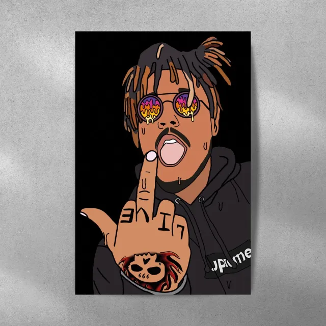 Luxe poster Pop Art - Juice Wrld - metalen poster - wanddecoratie - 60x40cm zwart