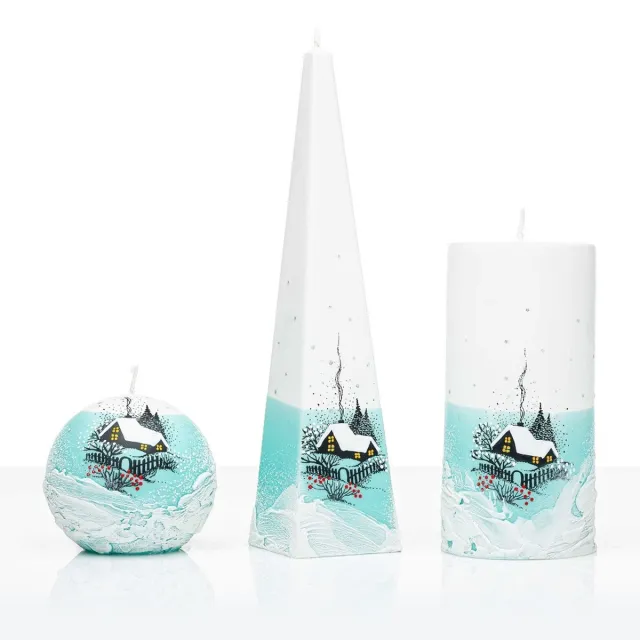 Jakelis Kaarsen - Set - Handgeschilderd - Huisje met sneeuw -kaars Wit