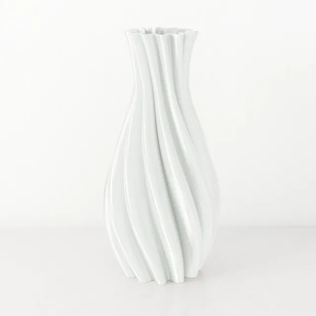 Fleuriek Tafelvaas Wit; Glanzend - H30 cm - Elegante vaas van gerecycled kunststof met gestreept patroon - Spiraal vaas voor zijden bloemen of droogbloemen